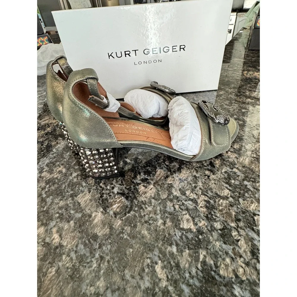 Kurt Geiger London Metallic Gold‎ Crystal Heel Eagle Buckle Sandals Womens 36